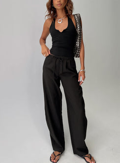 front view of model wearing Princess Polly Triffid Barrel Leg Pants Black High Rise Pants 