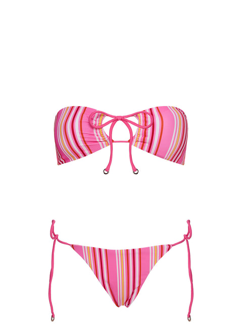 Fluera High Side Tie Bikini Bottoms Pink Stripe