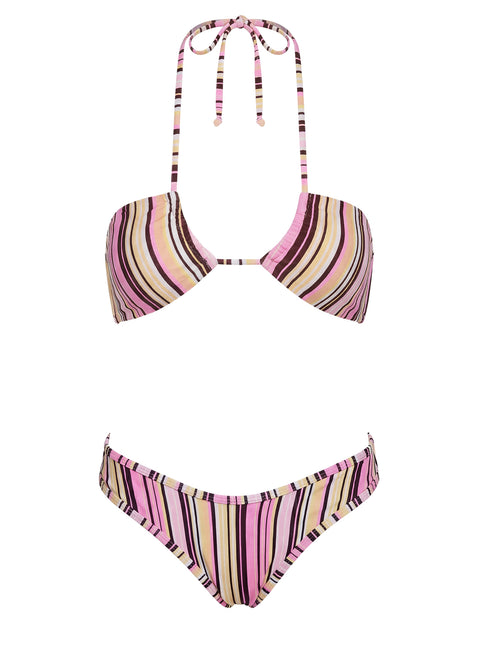 Tropical Vibes Bandeau Bikini Top Pink / Yellow Stripe