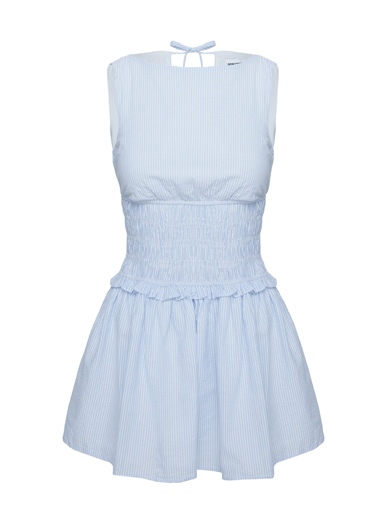 Yennifer Shirred Mini Dress Blue / White | Princess Polly