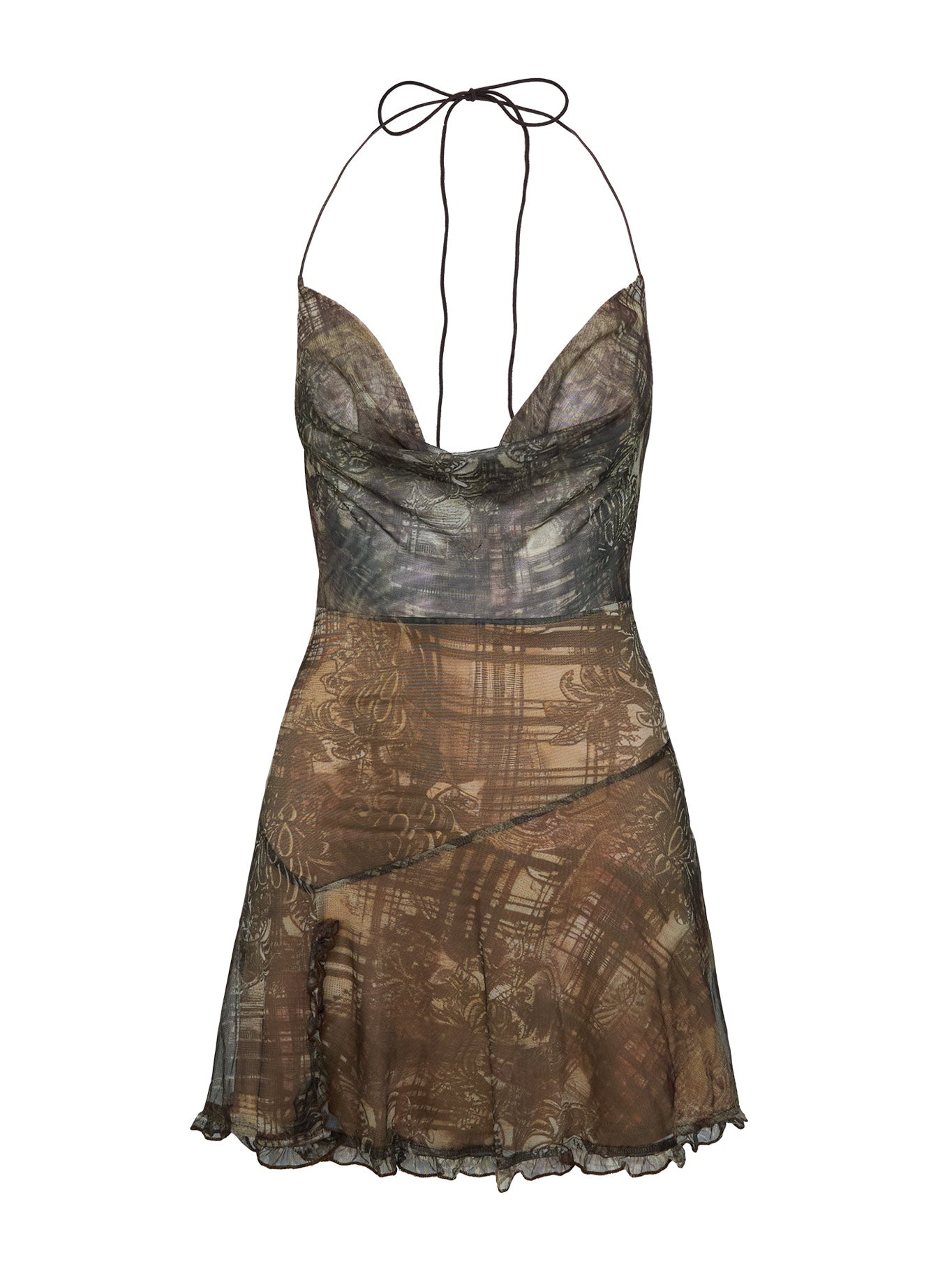 Brilliance Cowl Neck Mini Dress Brown Multi | Princess Polly Brilliance Cowl Neck Mini Dress Brown Multi | Princess Polly