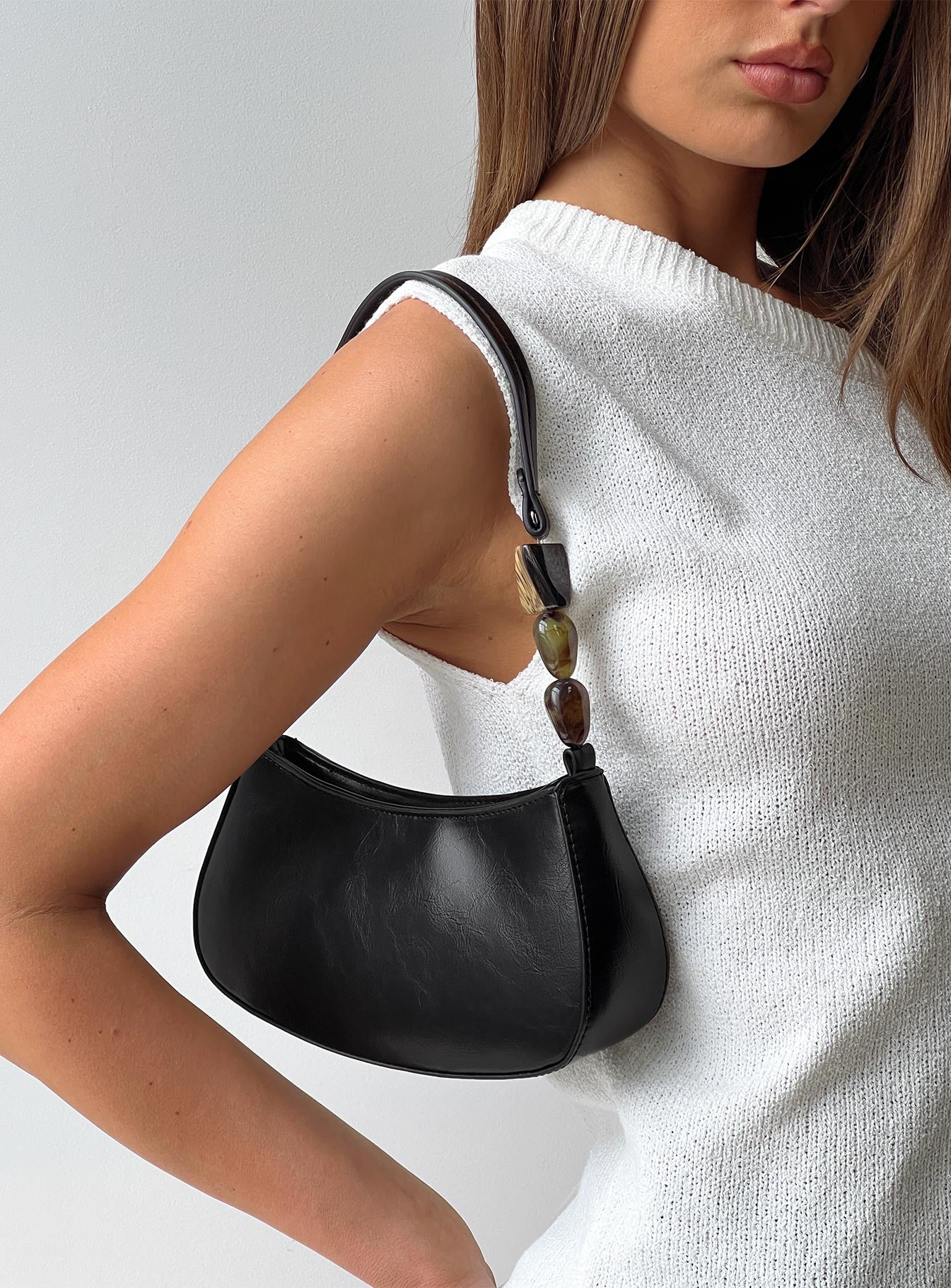 Contradiction Bead Detail Shoulder Bag Black | Princess Polly