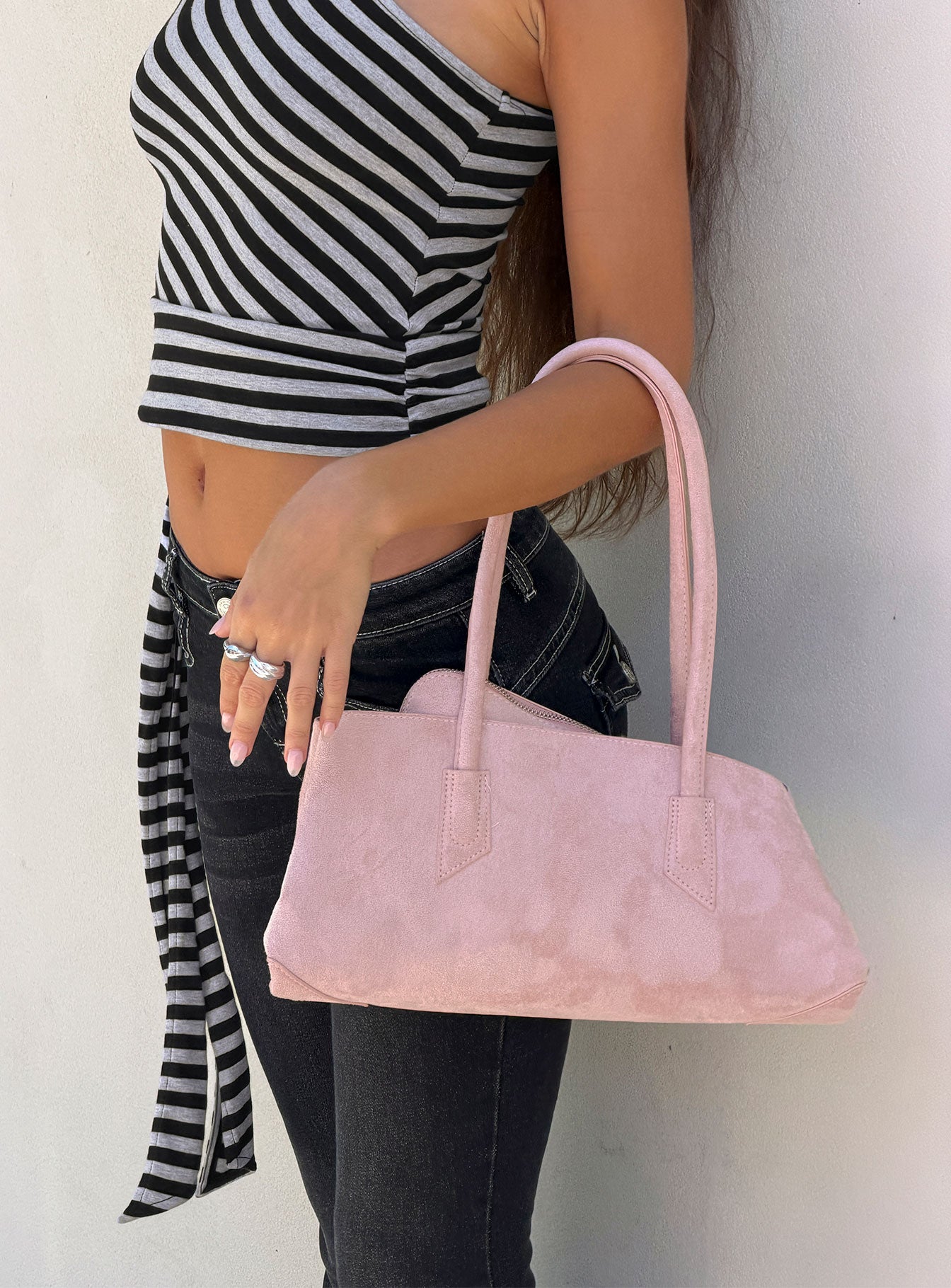 Hotshot Faux Suede Shoulder Bag Dusty Pink