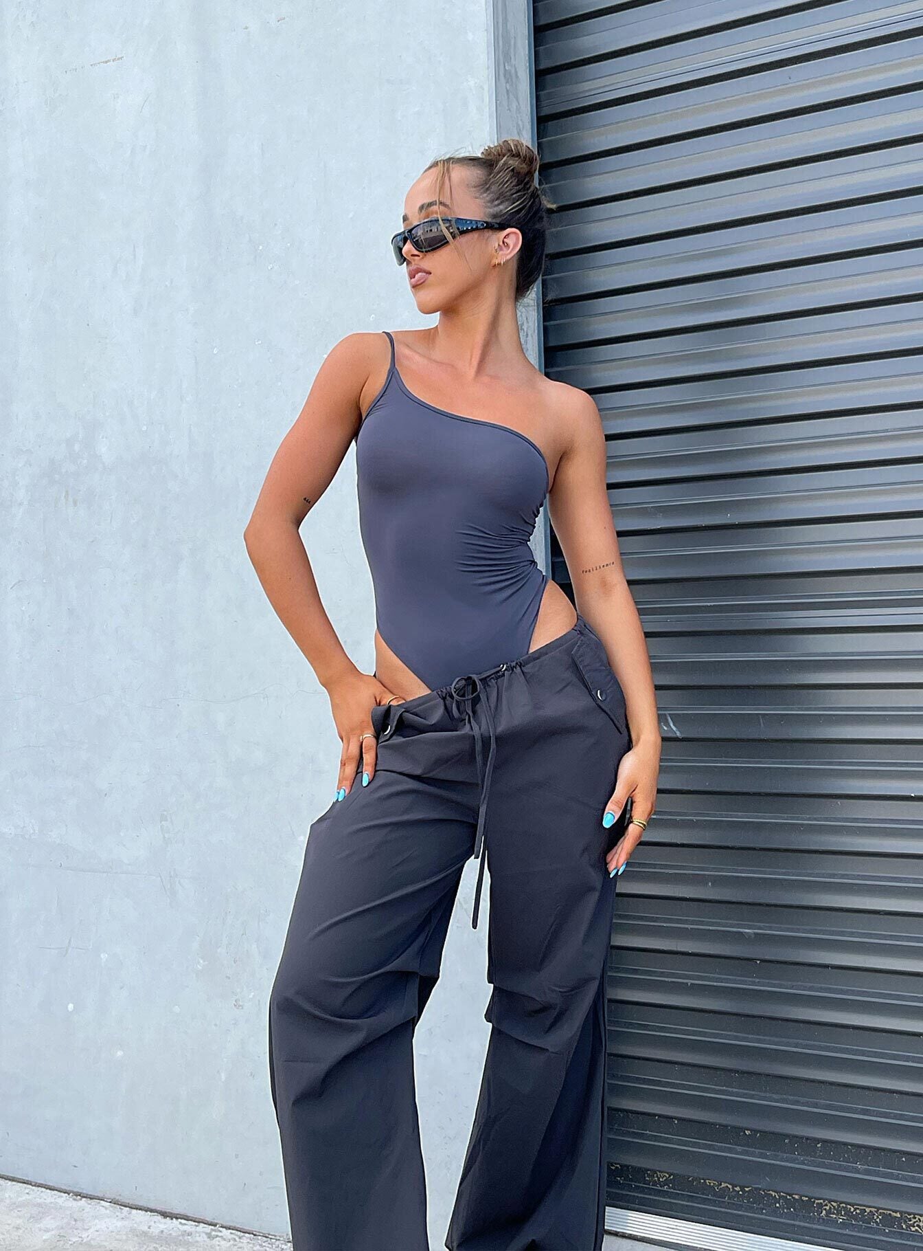 product Princess Polly High Waisted Pants  Snow Parachute Pants Slate