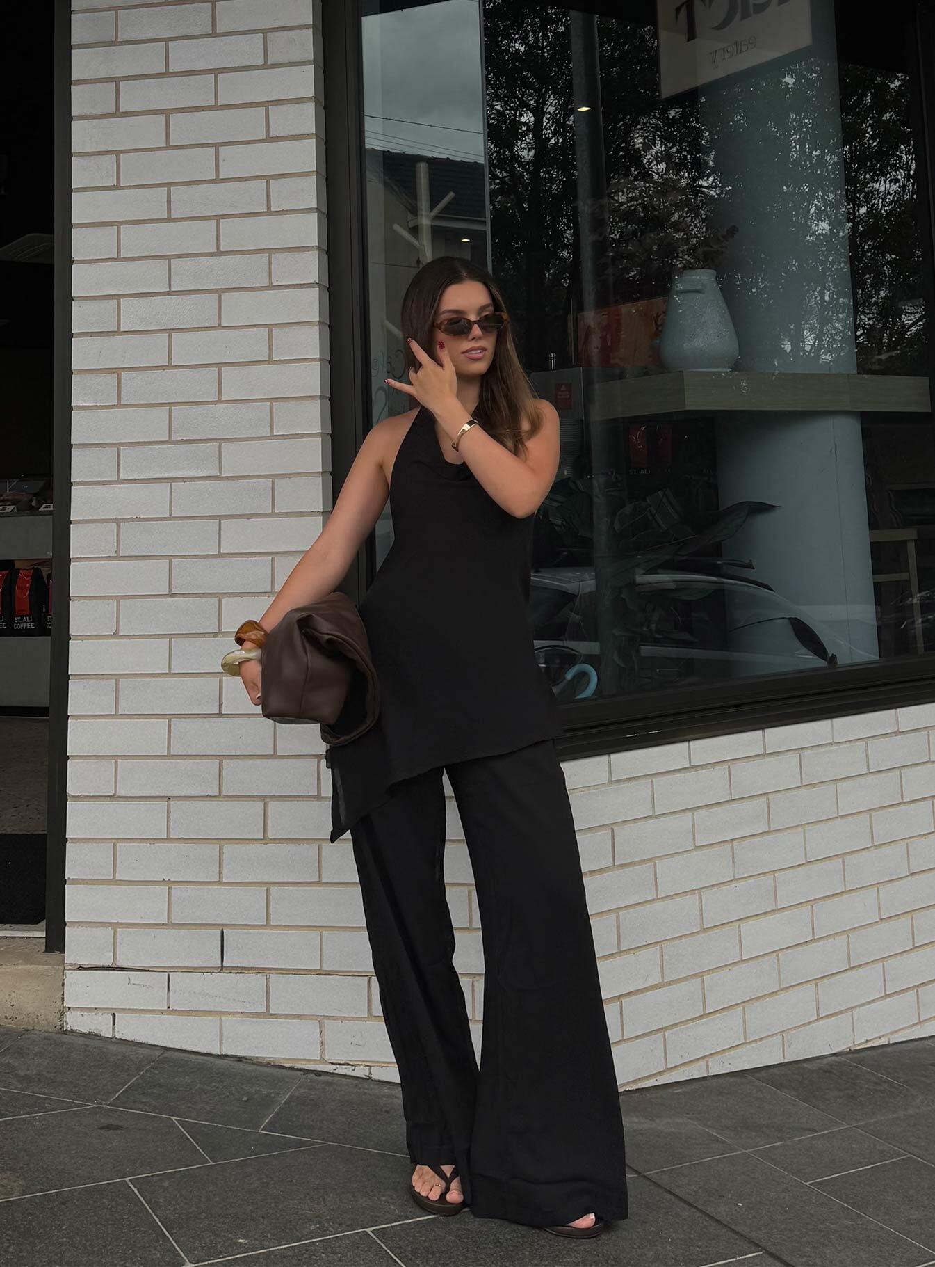 Emorisa Mid Rise Chiffon Pant Black | Princess Polly