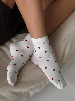 Sweet Heart Socks White / Red
