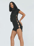 side view of model wearing Princess Polly Brentwood Mini Dress Black 