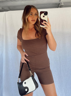 Sara Short Sleeve Romper Brown