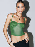 Front view of model wearing  front Princess Polly Sleeveless Square Neck  Foresta Bustier Top Green