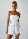 Strapless romper Linen look material  Inner silicone strip at bust  Elasticated back & waist  Exposed back 