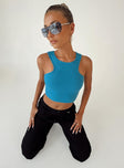 Blue tank top Cropped Ribbed material 