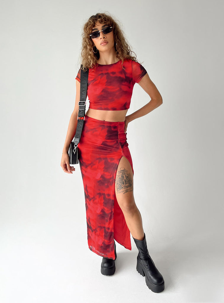 Rosie Mesh Set Red Multi | Princess Polly