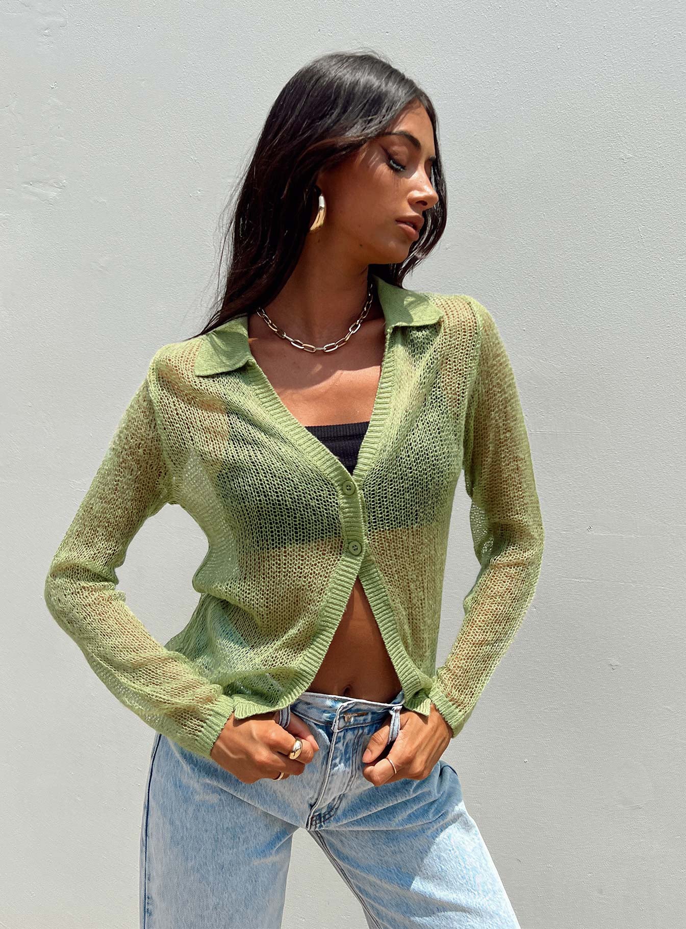 product Princess Polly Full Sleeves V-Neck  Mariam Shirt Green