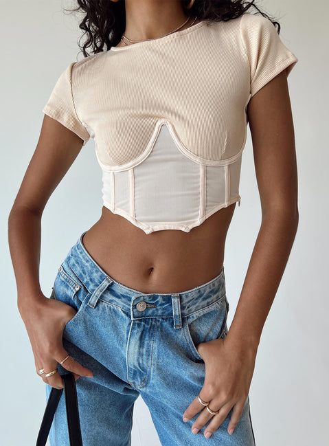 product Princess Polly Short Sleeves Sweetheart  Not Your Baby Corset Cream