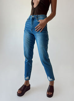 back view of model wearing Princess Polly Abarca Straight Leg Denim Jeans High Waisted 