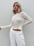 Front view of model wearing  front The Adrianna Sweater Cream Princess Polly  Cropped 