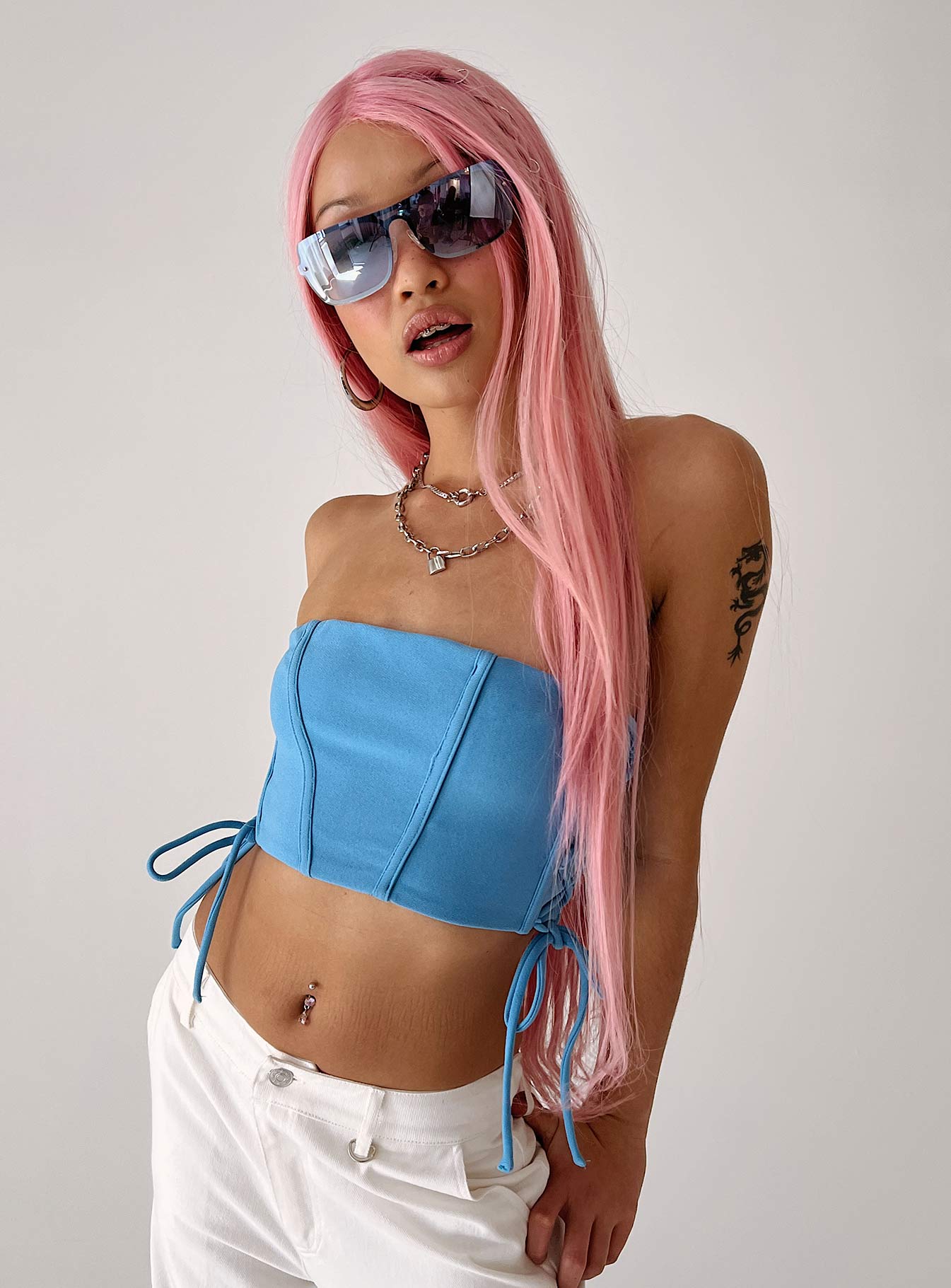 product Princess Polly Sleeveless Square Neck  Mylor Strapless Top Blue