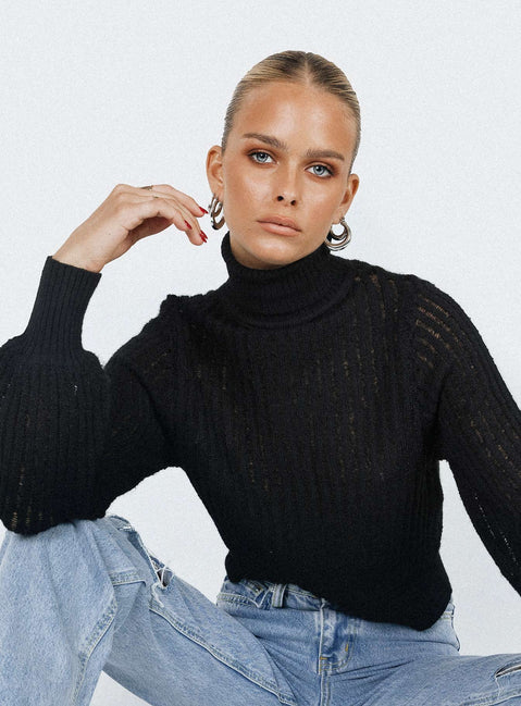 Mckilah Turtleneck Knit Jumper Black Princess Polly  Cropped 