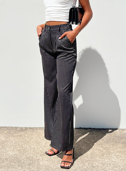 Brown Pinstripe 40Ts High Waisted Trousers