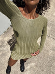 Princess Polly Square Neck  Santorini Knit Mini Dress Green