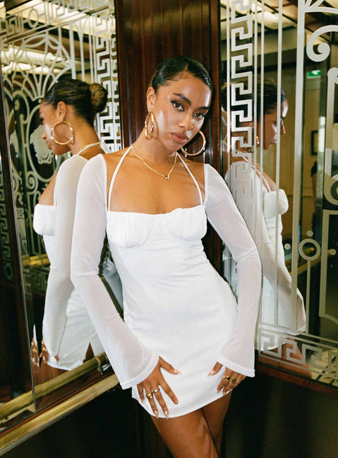 Dyer Sheer Sleeve Mini Dress White Low Impact Dyer Sheer Sleeve Mini Dress White Low Impact