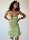 front view of model wearing Princess Polly Chels Mini Dress Green Square Neck 