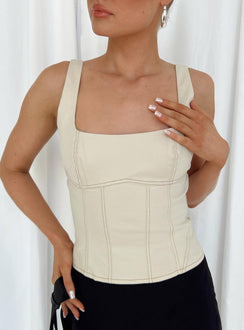 product Princess Polly Full Sleeves Square Neck  Phena Contrast Corset Top Bone