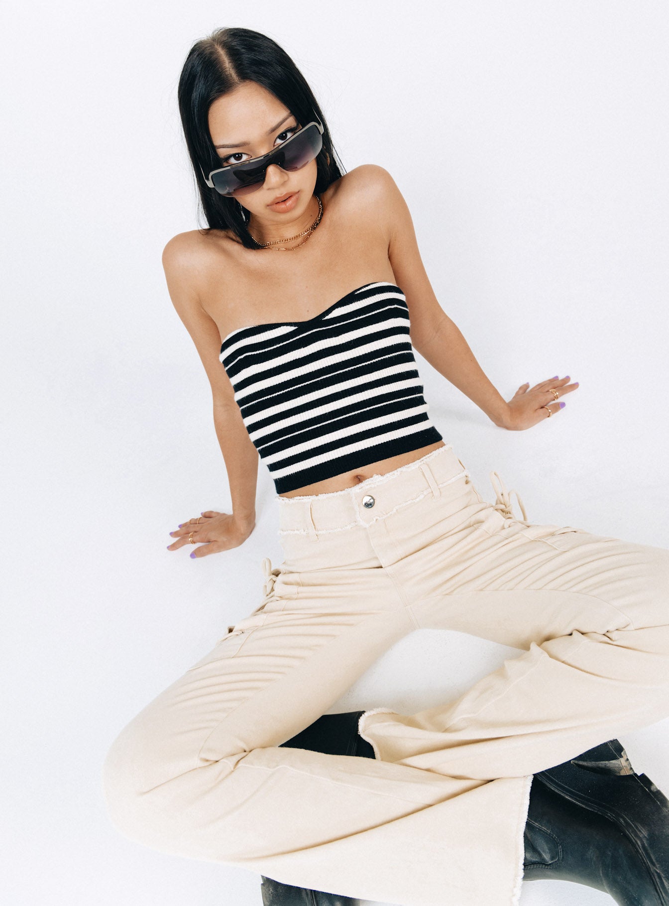 product Princess Polly Sleeveless Asymmetric Neckline  Clementine Strapless Top Black / White