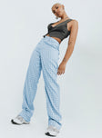 side view of model wearing Princess Polly Titius Pants Blue Check 