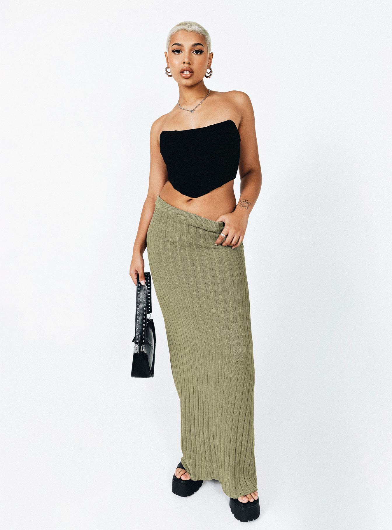 product Belle Knit Maxi Skirt Khaki Princess Polly  Maxi 