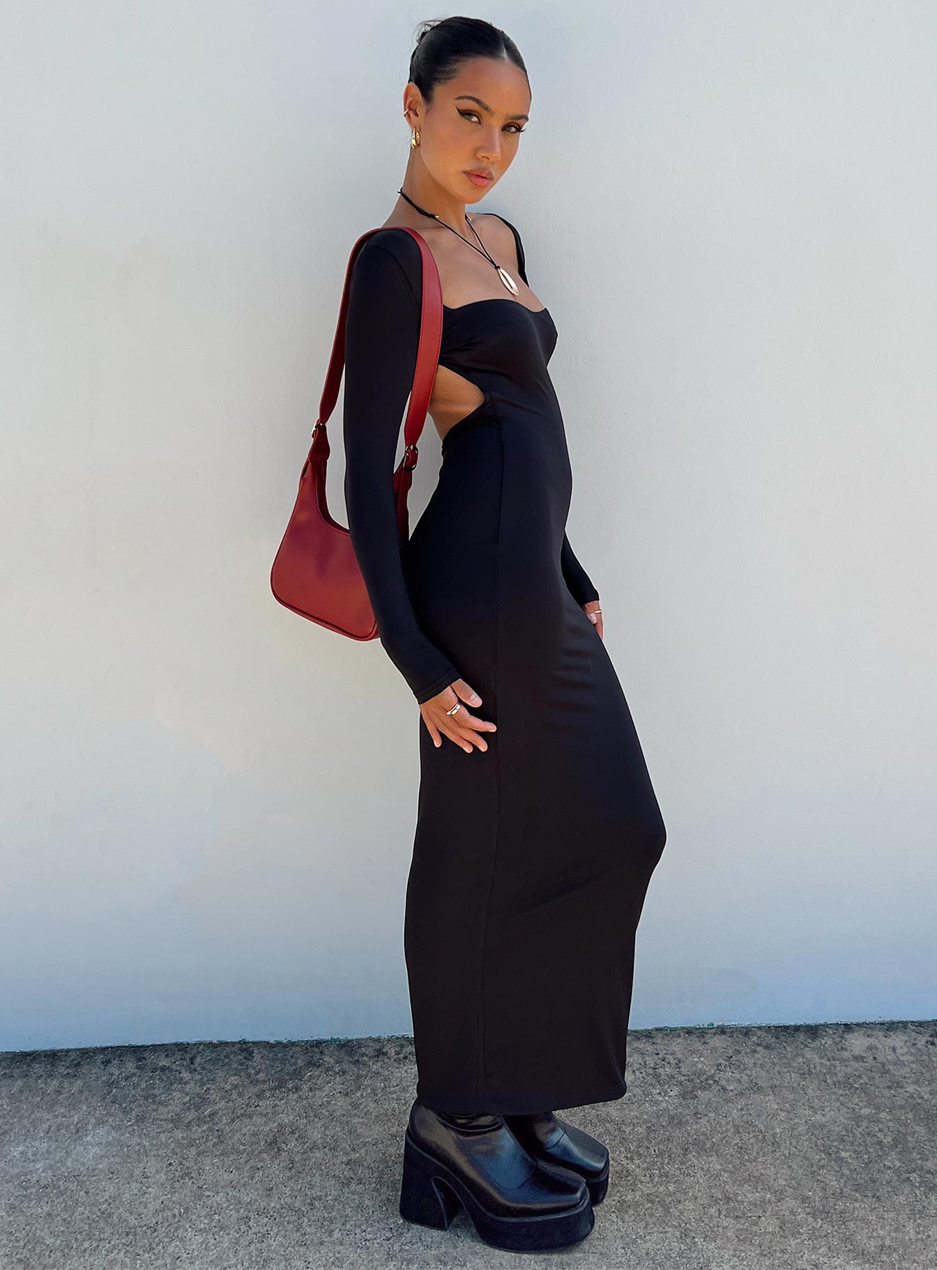 Dorado long sleeve midi dress black