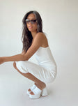 Front view of model wearing  front Princess Polly Asymmetric Neckline  Oxford Midi Dress White