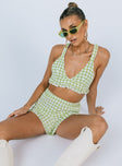 Matching set Check print  Crop top Elasticised straps  Frill hem  Back tie fastening High waisted shorts  Elasticated waistband 