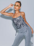 front view of model wearing Princess Polly Killarney Top Zebra Sleeveless Square Neck 