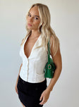 Front view of model wearing  front Princess Polly Short Sleeves Square Neck  Annalisa Top Ivory