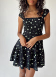 Princess Polly Square Neck  Cedarwood Mini Dress Black / Floral