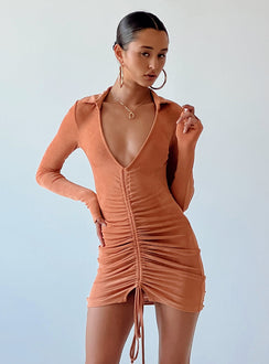 product Princess Polly Scoop Neck  Carley Long Sleeve Mini Dress Orange