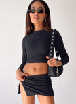 Matching set  Slim fitting  Princess Polly exclusive 95% polyester 5% elastane  Length of size US 4 / AU 8 waist to hem: 32cm / 12.5"   Crinkle material  Long sleeve crop top  Invisible zip fastening at back of top  Mid-rise mini skirt  Side slit 