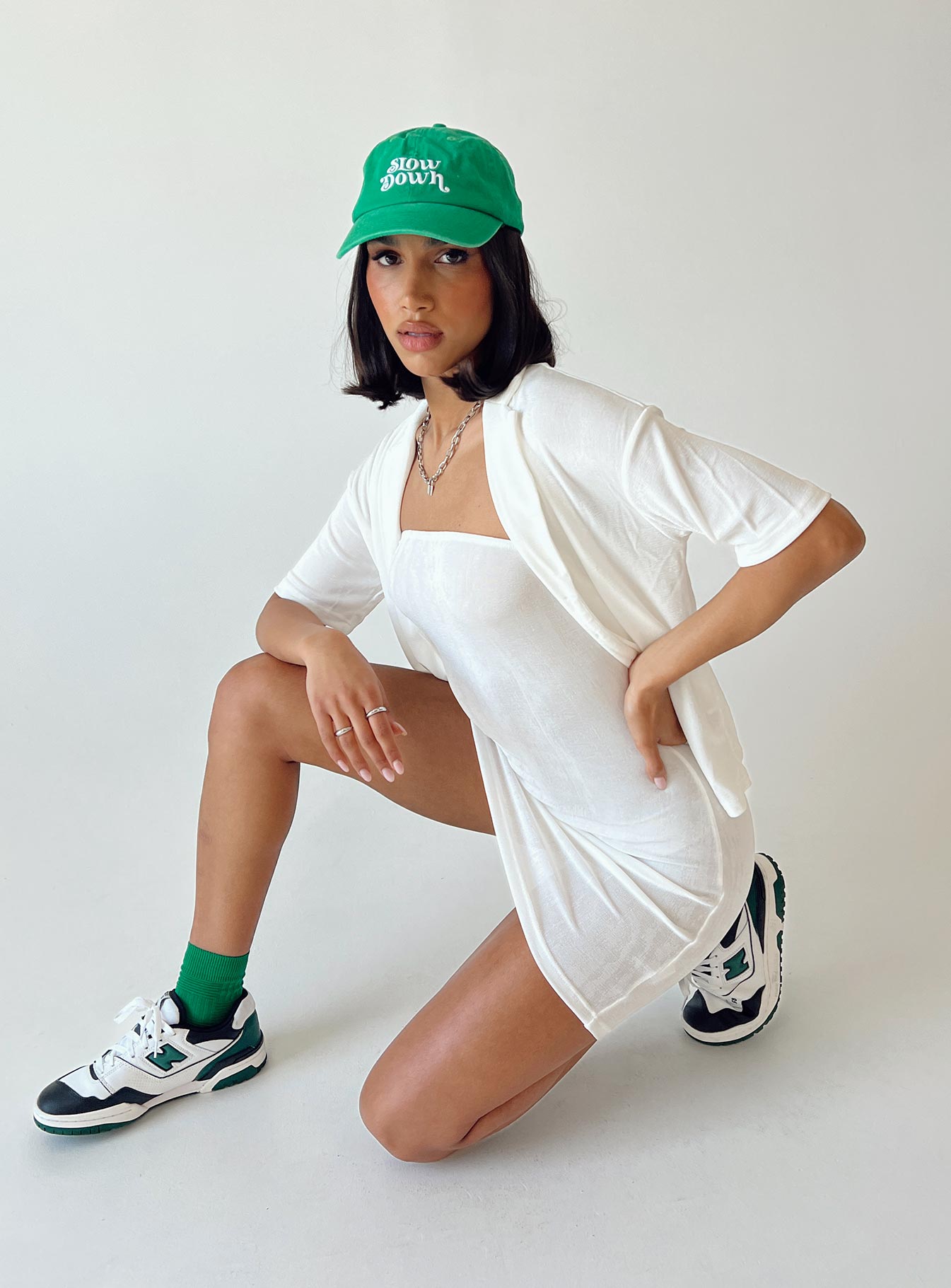 Matching set Soft knit material  Button up shirt Strapless mini dress Good stretch  Unlined 