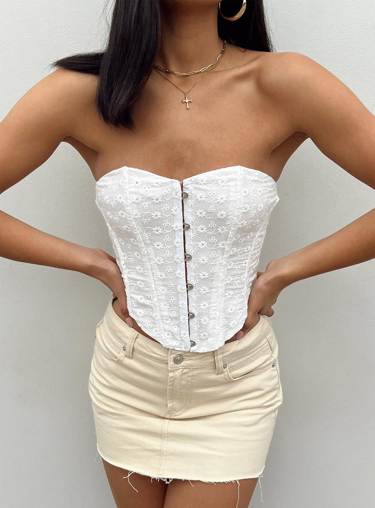 In the Moment Strapless Top White Broderie