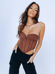 Strapless corset top Sheer mesh material  Padded bust  Boning throughout  Zip fastening at back  Slight stretch  Lined bust