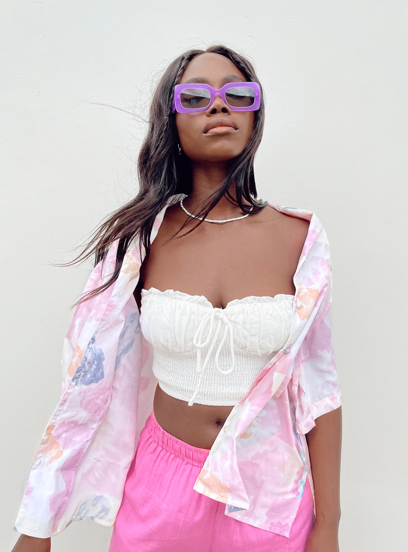 back view of model wearing Princess Polly Tinley Top White 