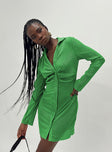 side view of model wearing Princess Polly Annemarie Mini Dress Green V-Neck 