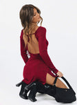 Front view of model wearing  front Princess Polly Asymmetric Neckline  Montana Mini Dress Crimson