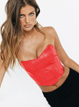 Front view of model wearing  front Princess Polly Sleeveless Square Neck  Jessica PU Bustier Red