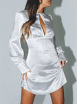 Princess Polly Round Neck  Jalene Satin Long Sleeve Mini Dress White