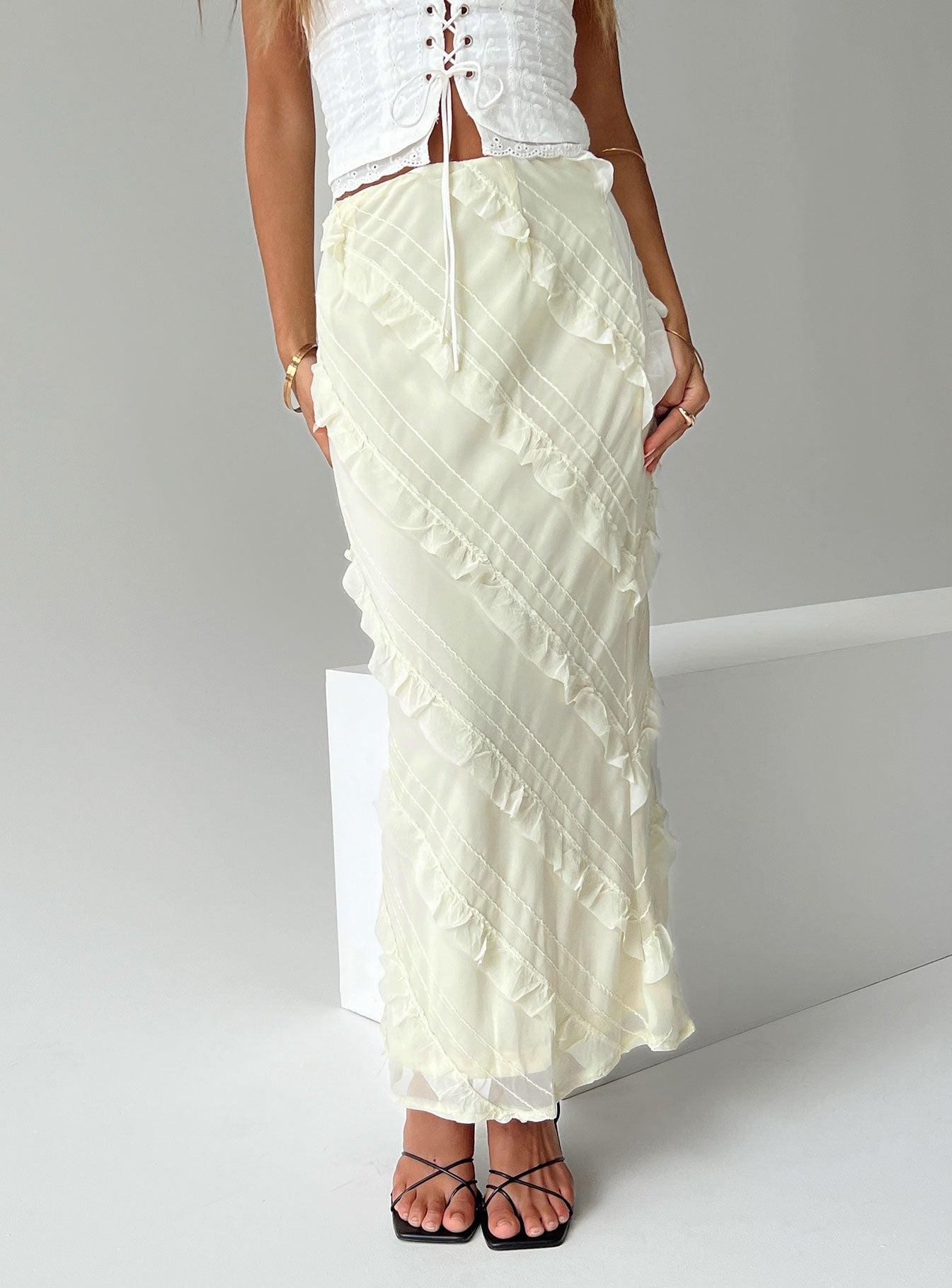 Mullins bias cut maxi skirt lemon