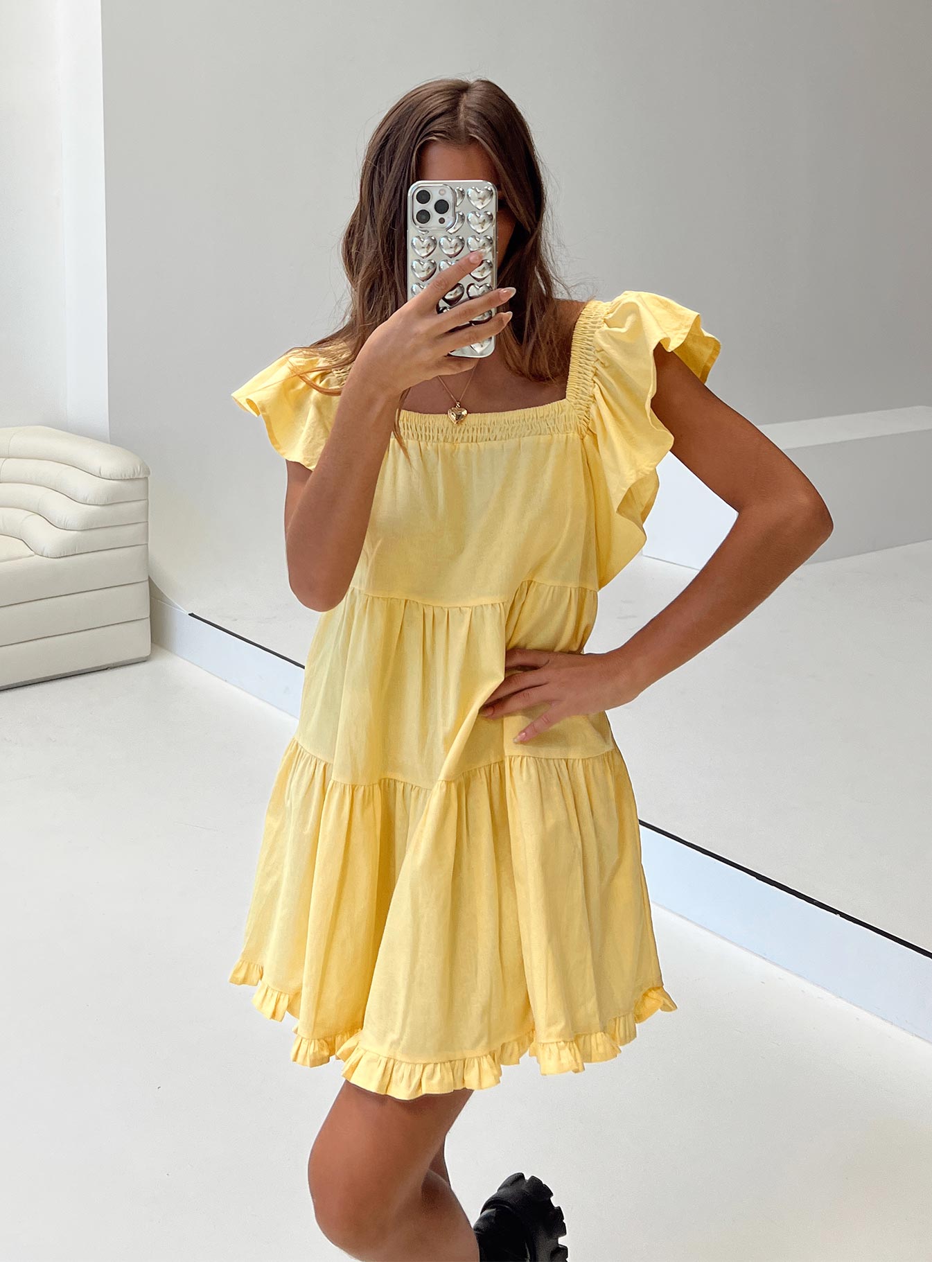 Zara yellow shop ruffle dress