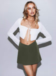   front view of model wearing Princess Polly Easton V Front Mini Skirt Khaki Mini Skirts 