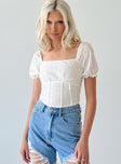 Princess Polly Short Sleeves Square Neck  Fawkner Top White